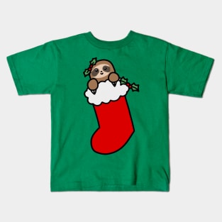 Christmas Stocking Sloth Kids T-Shirt